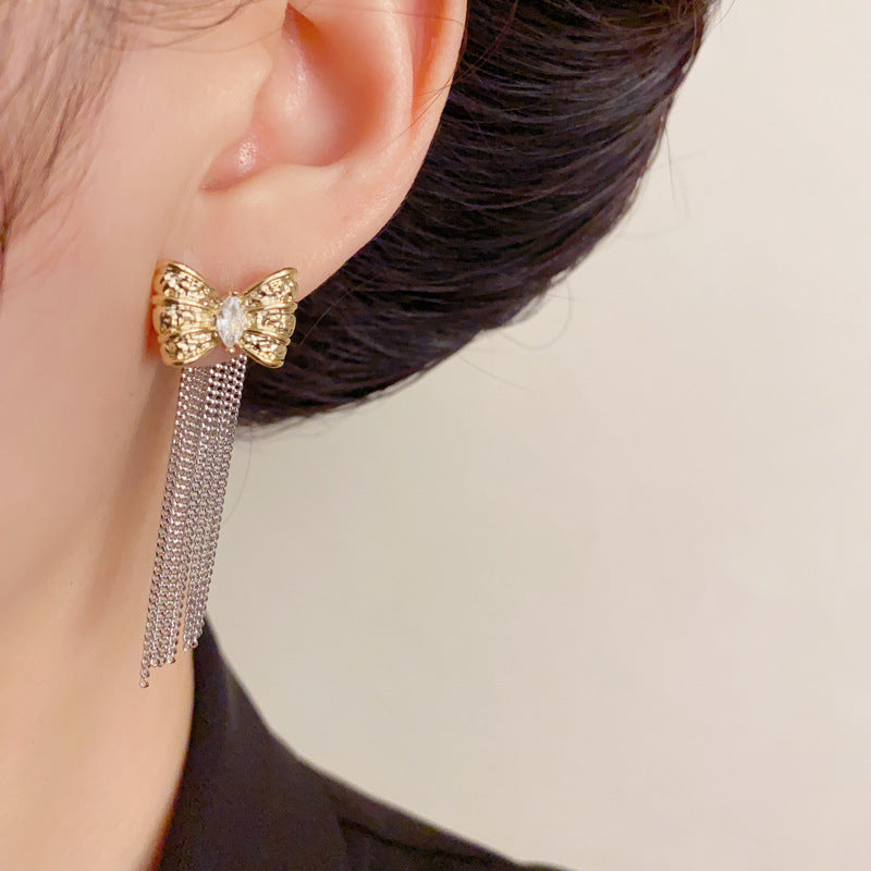 Luxury 2-Tone Butterfly Two-Way Tassel Drop Earrings – Elegant Design