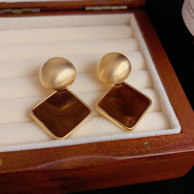 14K Gold-Plated Geometric Round and Square Earrings -Minimalist Design