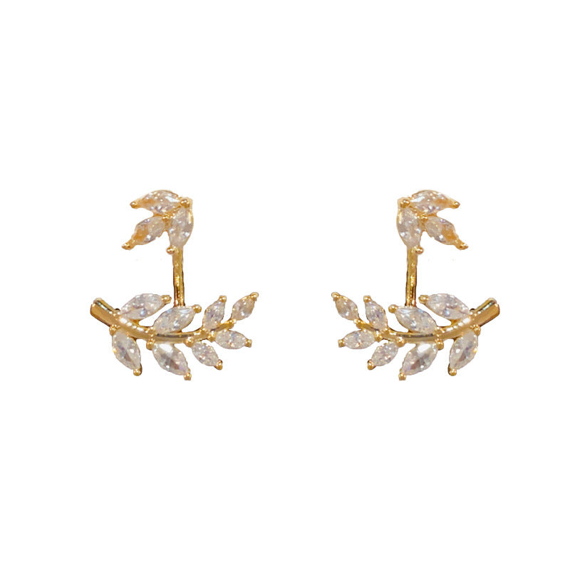 14K Gold-Plated Zircon Wheat Earrings - Luxe Leaf Design