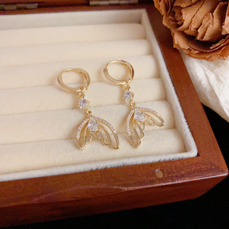 Luxury Zircon Hollow Fishtail Tassel Gold Earrings – Geometric Design