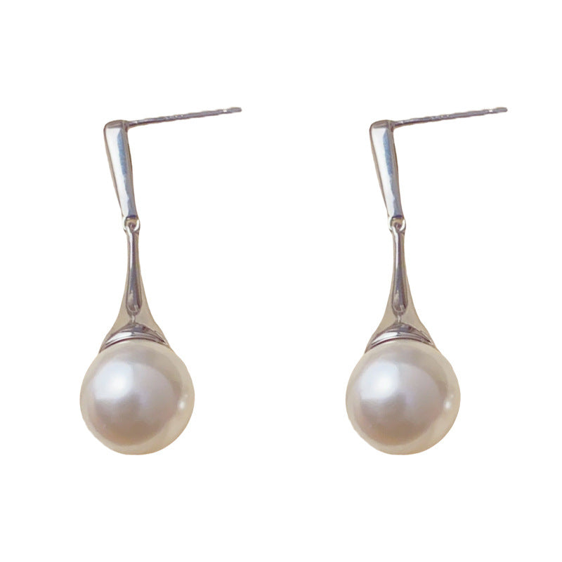 Elegant Metal Teardrop High-Shine Pearl Drop Earrings – French Design