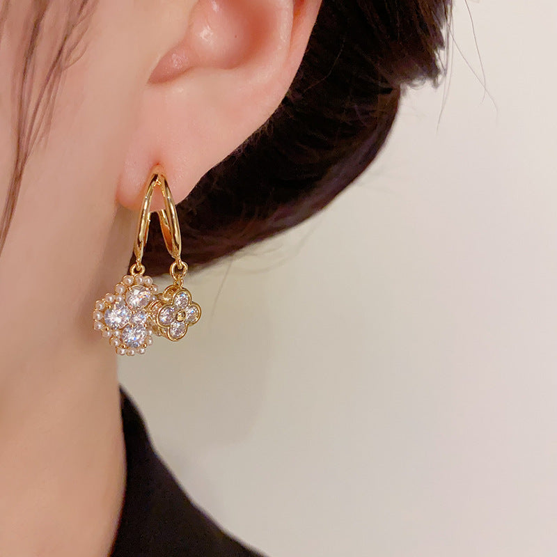 14K Gold-Plated Zircon Floral Tassel Drop Earrings - Chic Elegance