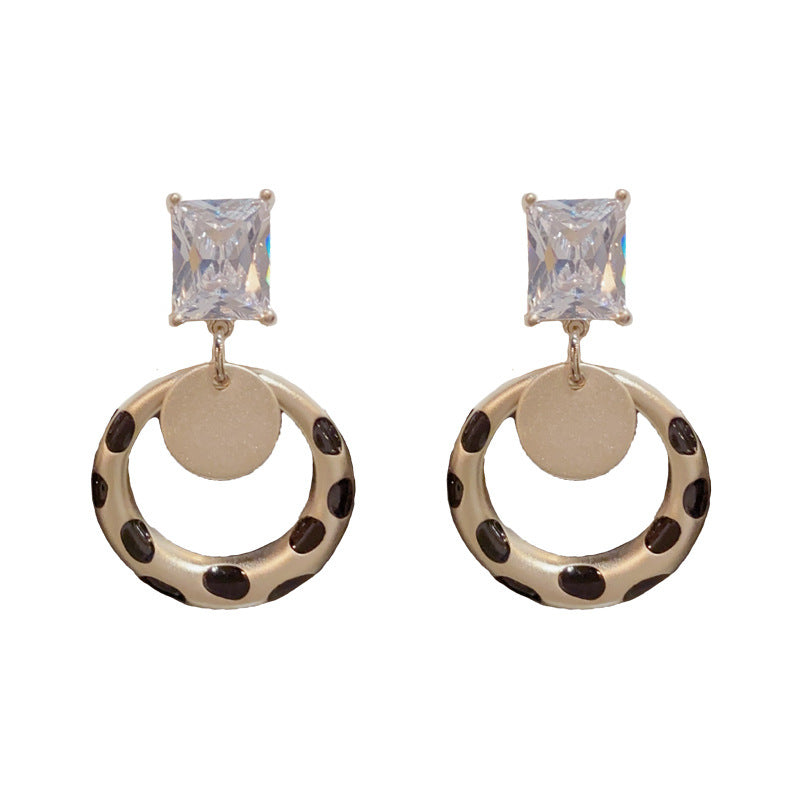 14K Gold-Plated Sq Zircon Drop Matte Circle Earrings - Elegant & Retro