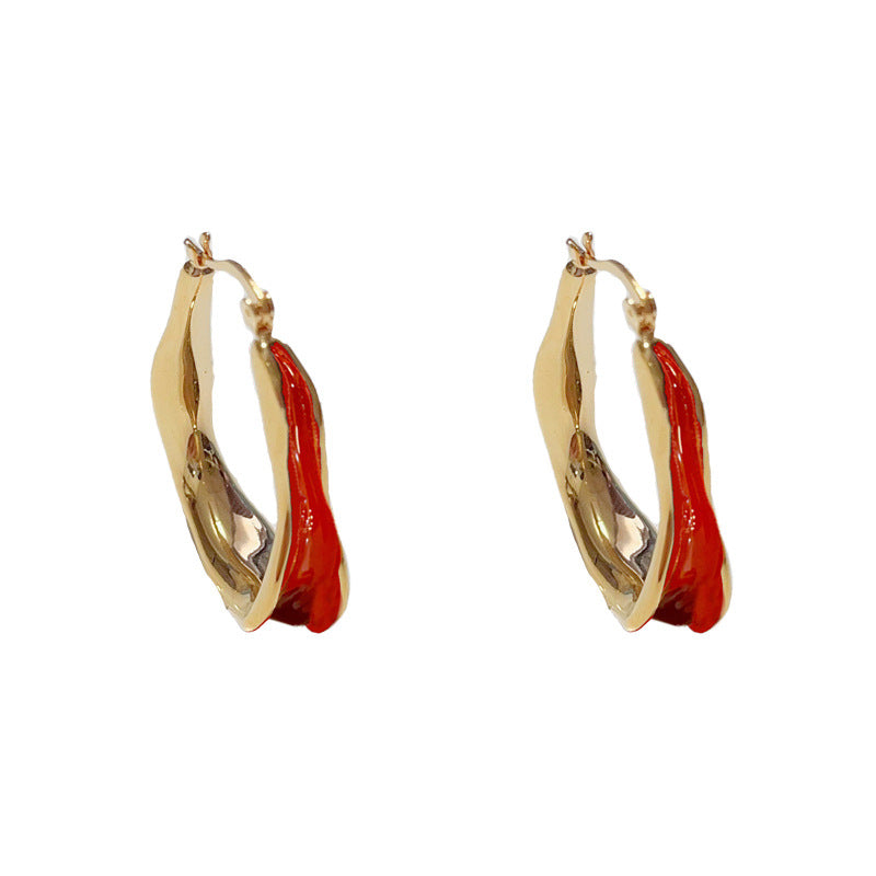 18K Gold-Plated Irregular Oil-Drop Hoop Earrings - Bold Retro Style