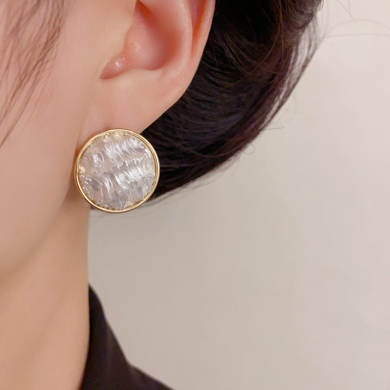 Luxury Textured Metal Circle Stud Earrings – Minimalist Design
