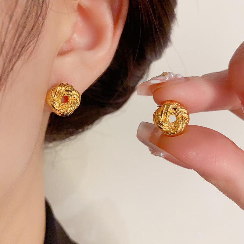 18K Gold-Plated Metallic Braided Circle Earrings - Minimalist Design