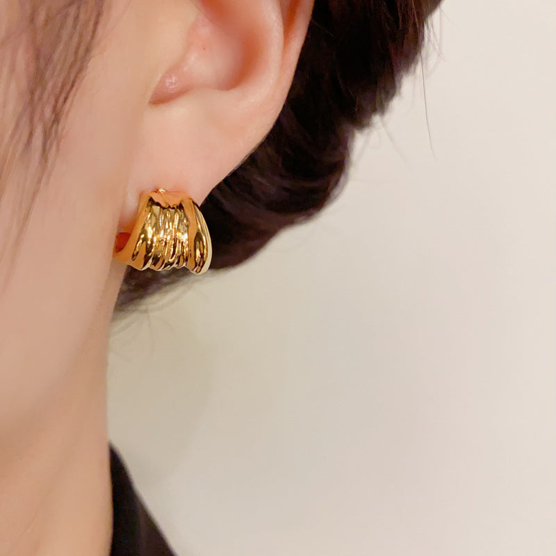 18K Gold-Plated Irregular Folded Leaf Design Earrings-Minimalist Style