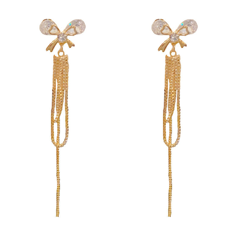Eaioncol Butterfly Tassel CZ Drop Earrings Gold