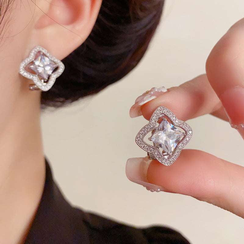 Elegant Zircon Rhombus Square-Cut Stud Earrings – Geometric Design