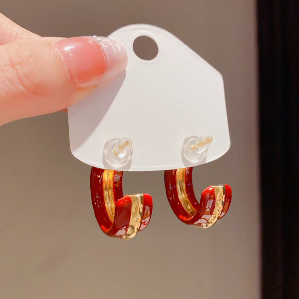 Eaioncol Enamel C Hoop Earrings 14K Gold Plated