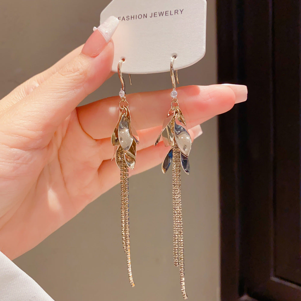 Eaioncol Leaf Tassel Drop Earrings Coffee Gold