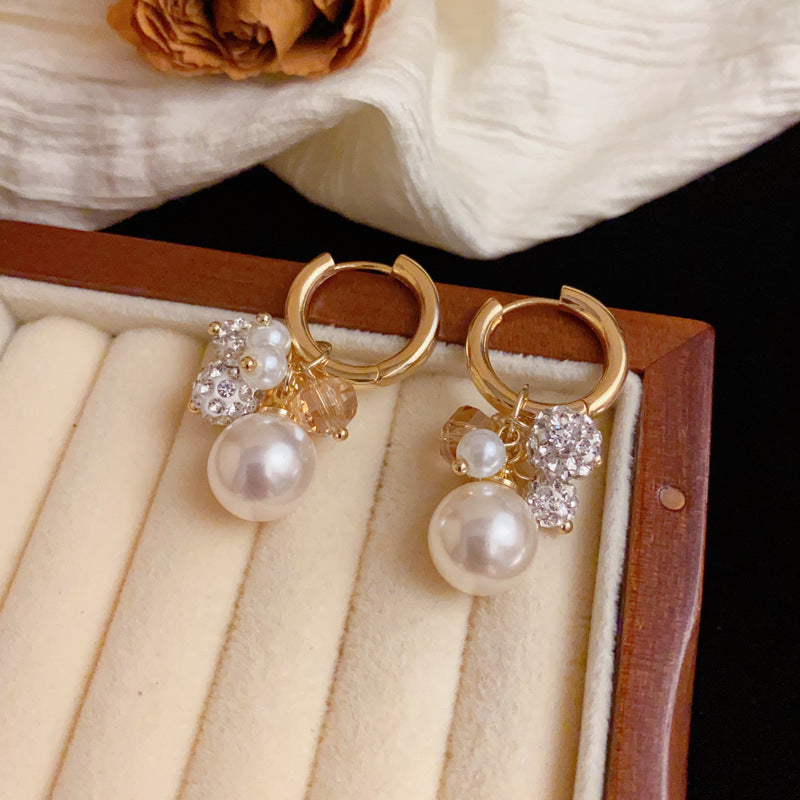 Elegant Zircon Crystal Pearl Tassel Earrings – Geometric Design