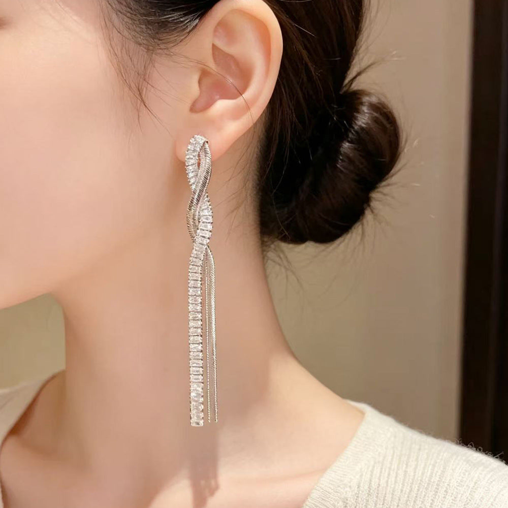 Eaioncol Cross CZ Tassel Drop Earrings Gold Silver