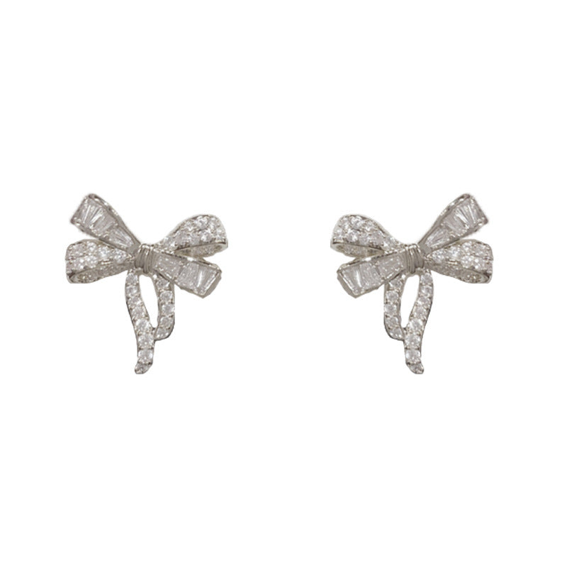 Elegant Full-Zircon Bow Stud Earrings – Minimalist Design
