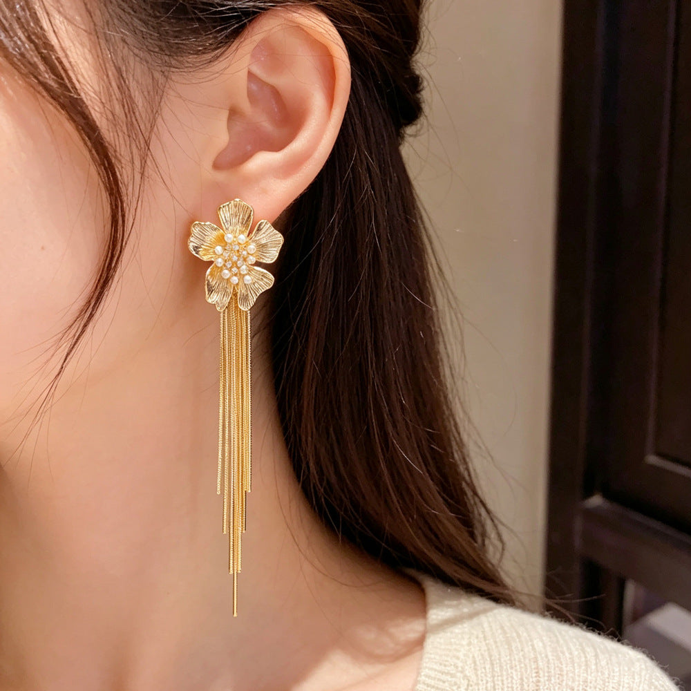 Eaioncol Floral Petal Tassel Drop Earrings 14K Gold Plated