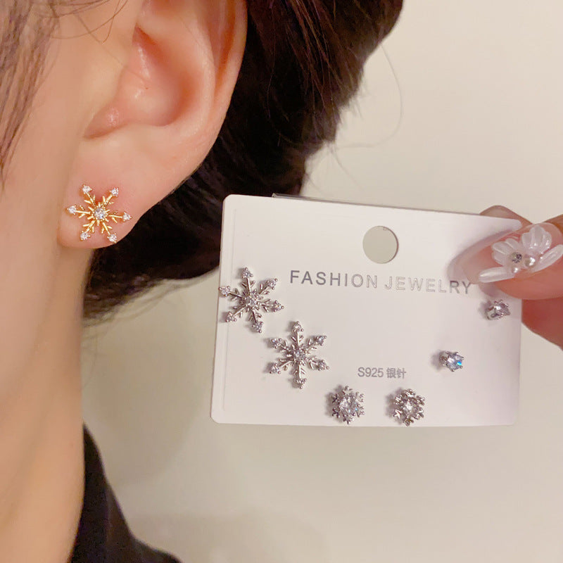 14K Gold-Plated Snowflake 3Pcs Stud Earrings -Elegant&Sparkling Design