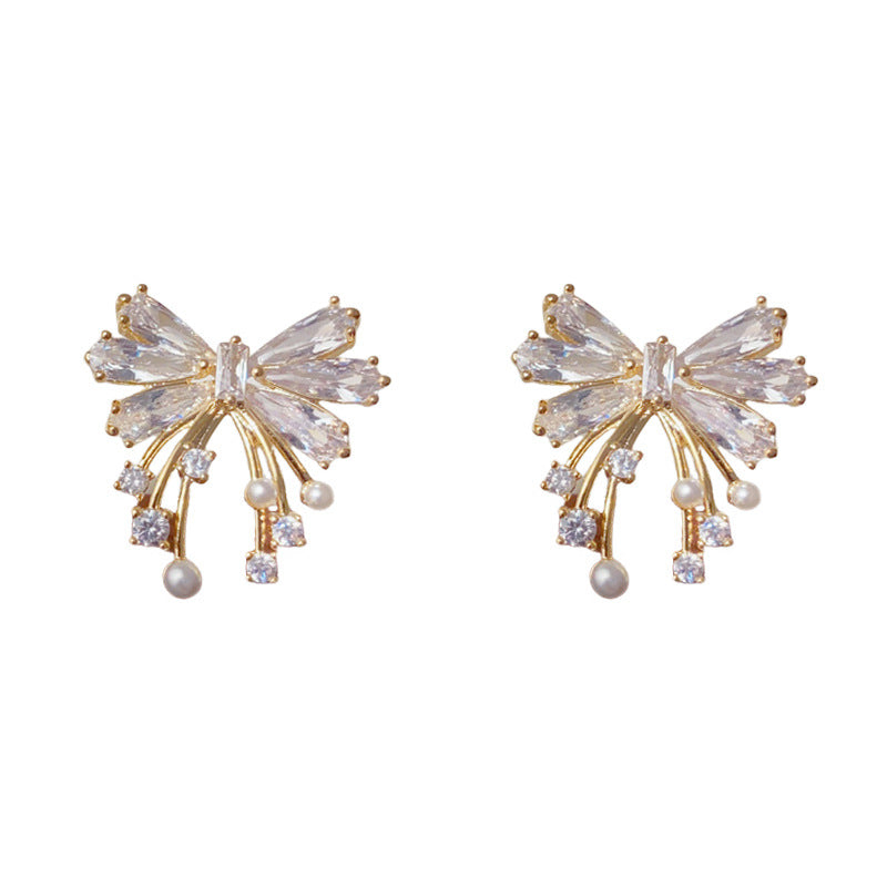 Elegant Zircon Bow Stud Earrings – Copper Needle Earrings
