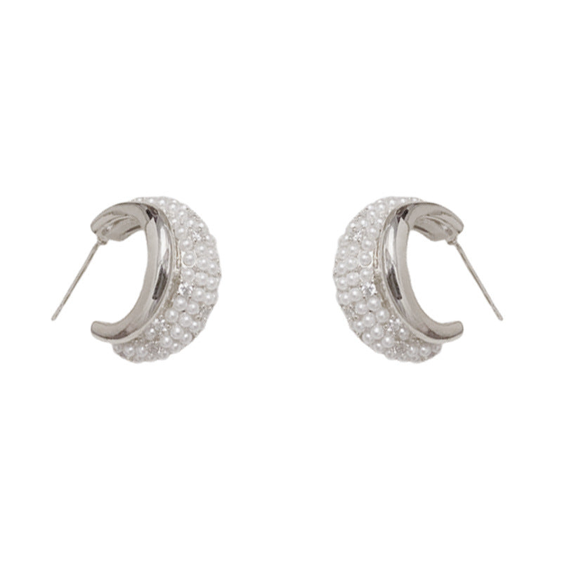 Luxury Zircon & Pearl Double-Layer Stud Earrings – Geometric Design