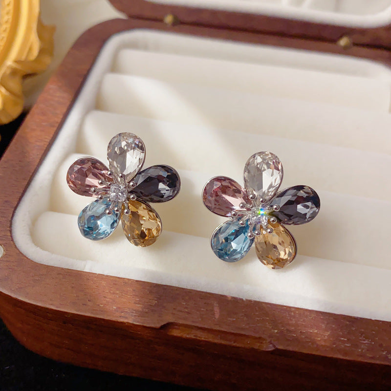 Luxury Colorful Zircon Flower Stud Earrings – Floral Design
