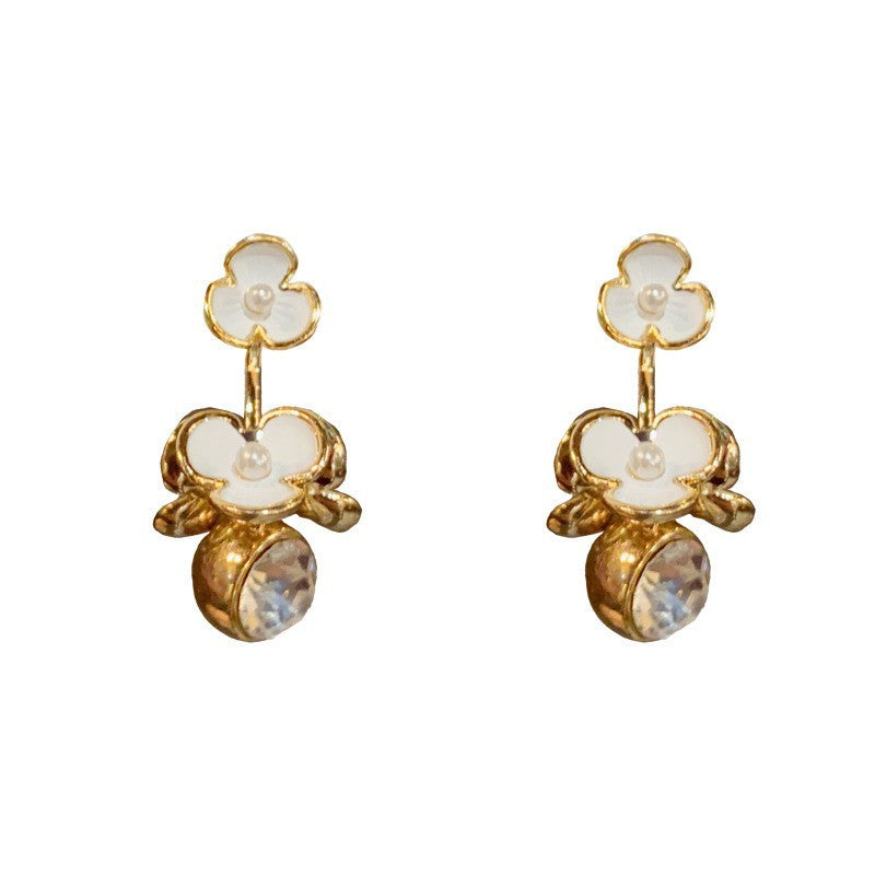 Eaioncol Enamel Flower Tassel Drop Earrings Gold
