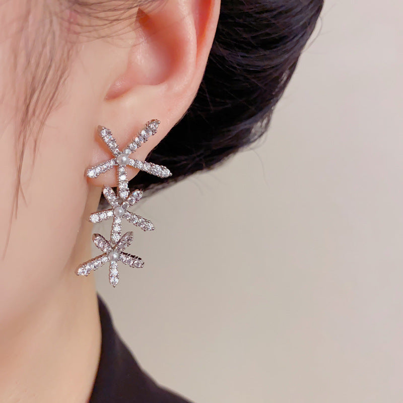 Elegant Zircon Petal Tassel Drop Earrings – Floral Long Fringe Design