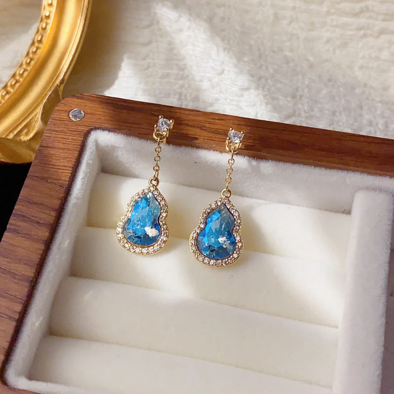 Elegant Zircon Gourd Tassel Drop Earrings – Floral Design