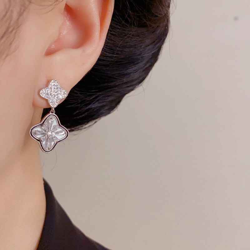 Eaioncol Four Leaf Clover CZ Drop Earrings Gold Silver