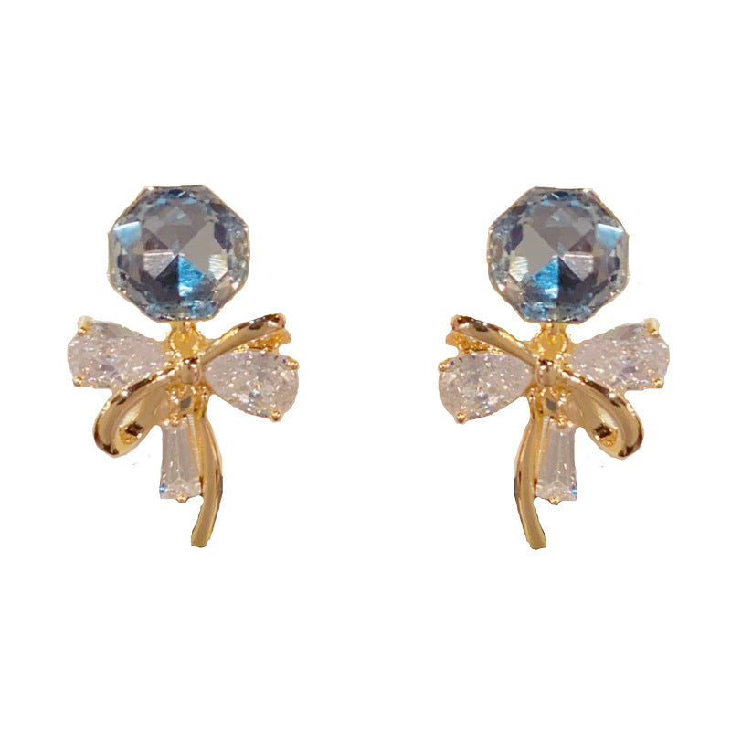 Elegant Crystal Zircon Butterfly Bow Earrings – French Retro Design