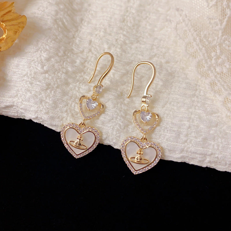 Luxury Zircon Heart Saturn Tassel Drop Earrings – French Cosmic Design