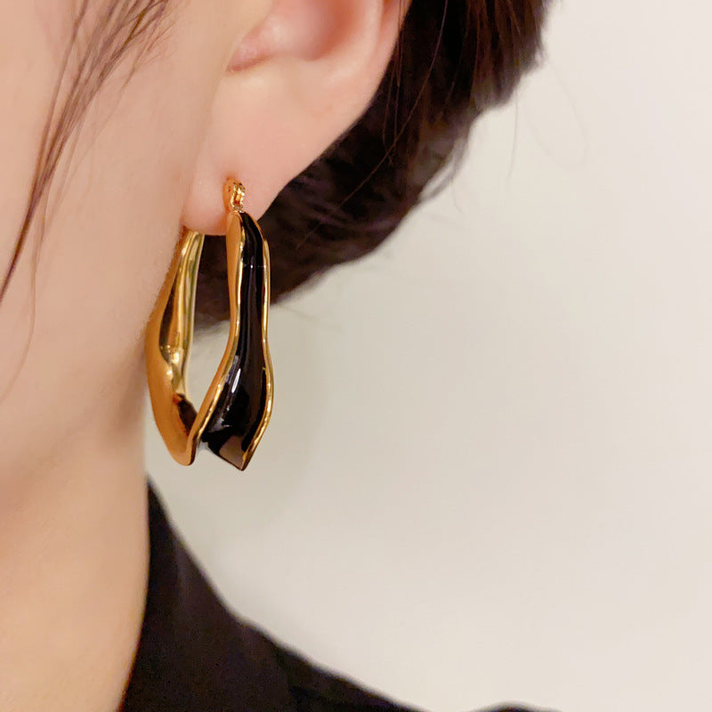 18K Gold-Plated Irregular Oil-Drop Hoop Earrings - Bold Retro Style