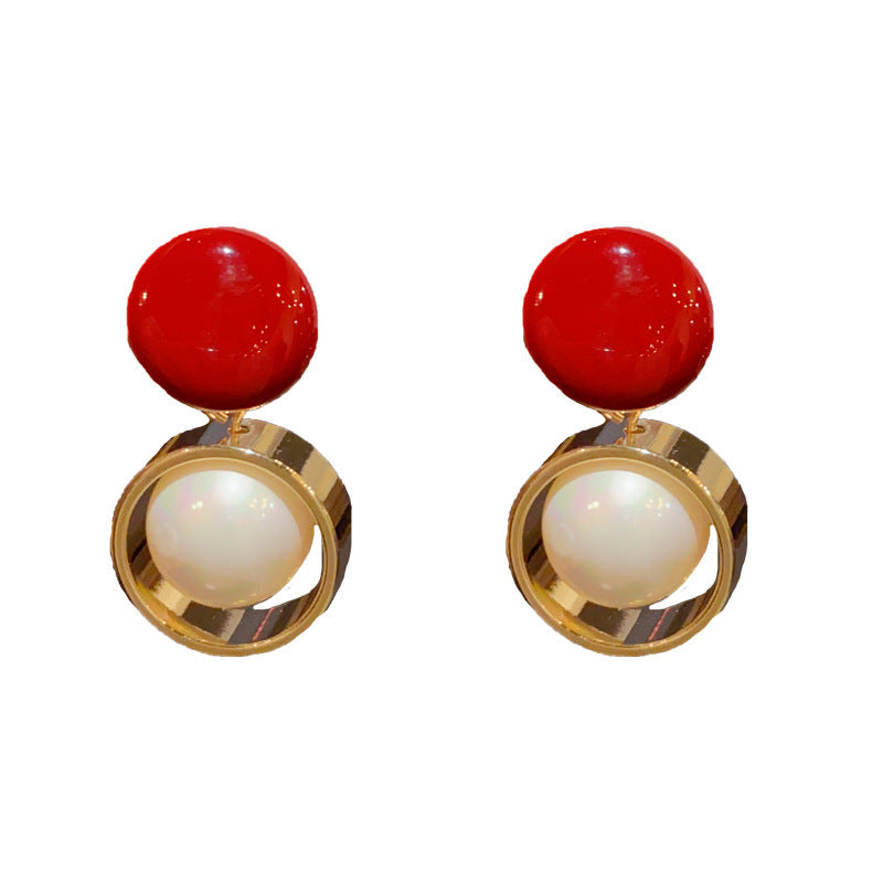 14K Gold-Plated Red Oil-Drop Pearl Drop Earrings - Chic&Elegant Design