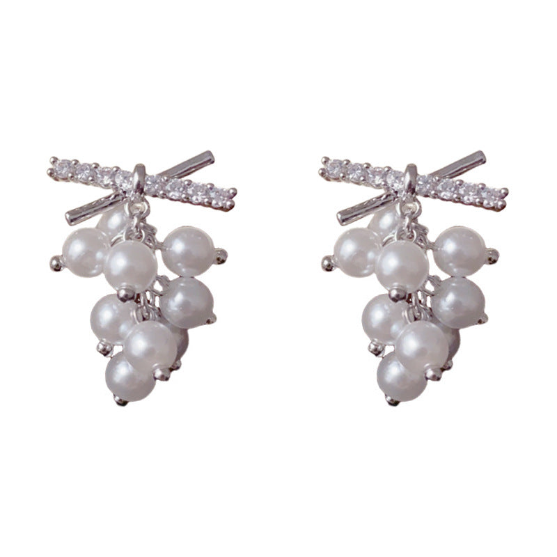 Elegant Zircon Cross Pearl Tassel Drop Earrings – Geometric Design