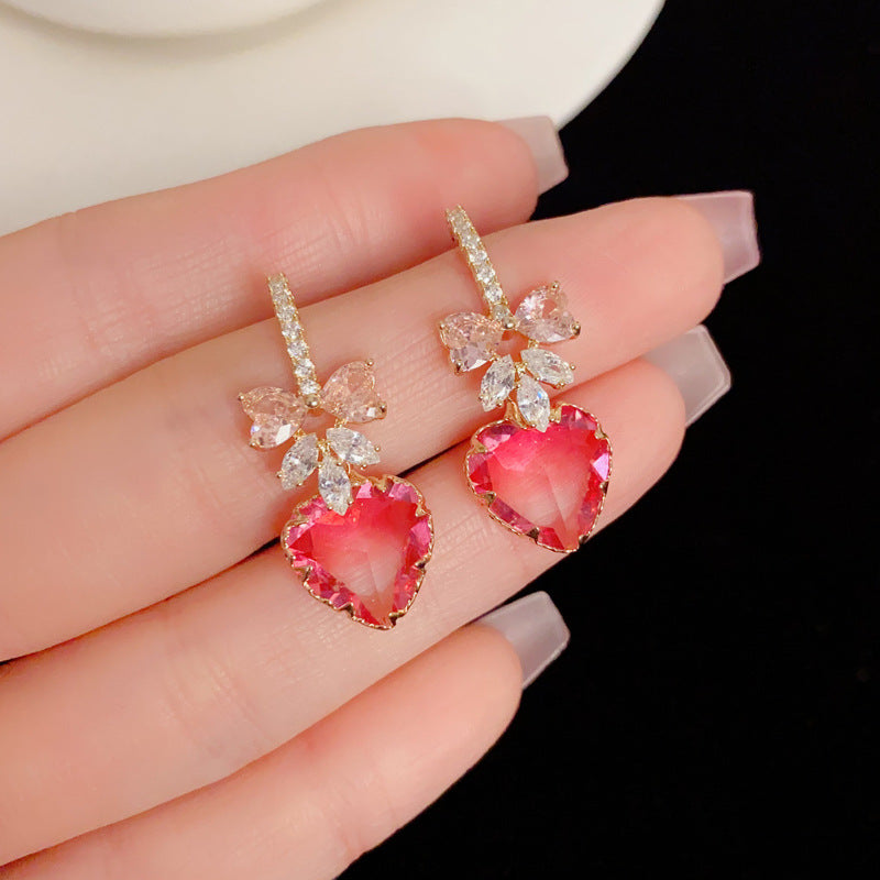 Elegant Zircon Butterfly Bow Heart Earrings – French Minimalist Design