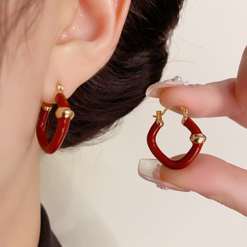 14K Gold-Plated Angora Red Teardrop Hoop Earrings - Chic and Elegant