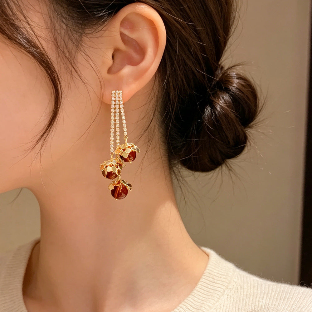 Eaioncol CZ Pearl & Resin Tassel Earrings 14K Gold Plated Silver