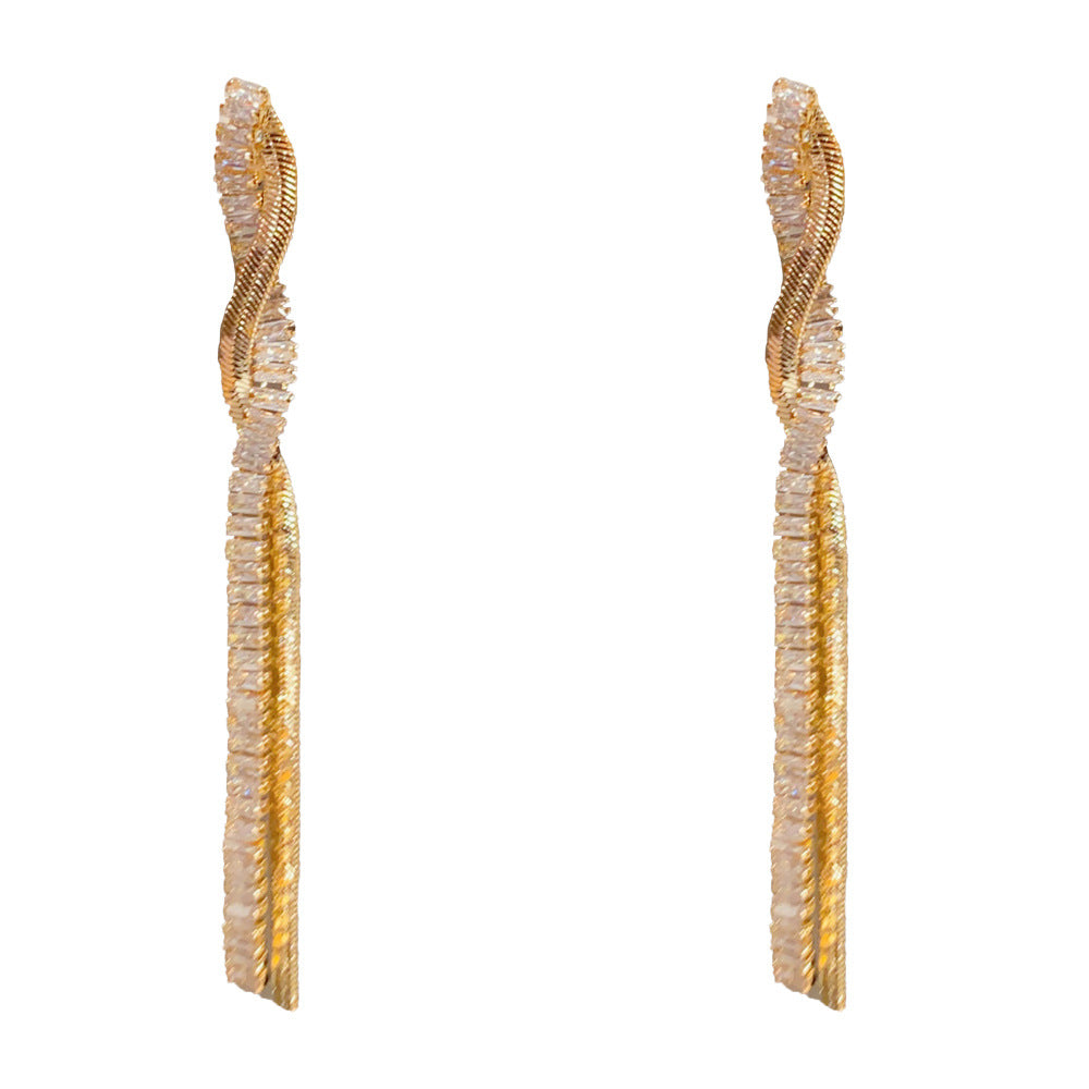Eaioncol Cross CZ Tassel Drop Earrings Gold Silver