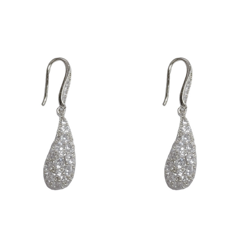 Elegant Full-Zircon Teardrop Ear Hooks – Minimalist Long Drop Design