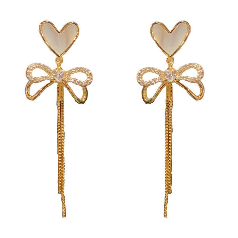 Eaioncol Shell Heart Bow Tassel Drop Earrings Gold Silver