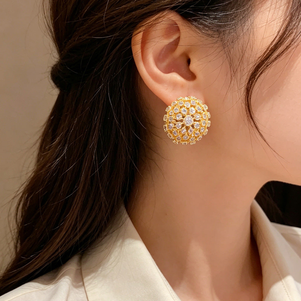 Eaioncol Geometric Full CZ Round Stud Earrings Gold