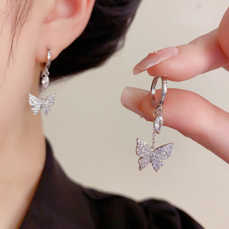 Elegant Zircon Butterfly Tassel Earrings – Micro-Pavé French Design