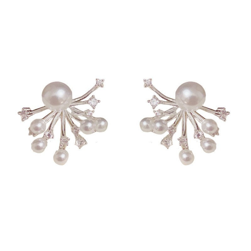 Elegant Pearl Fireworks Rear-Hang Drop Earrings – Retro Sparkle Design