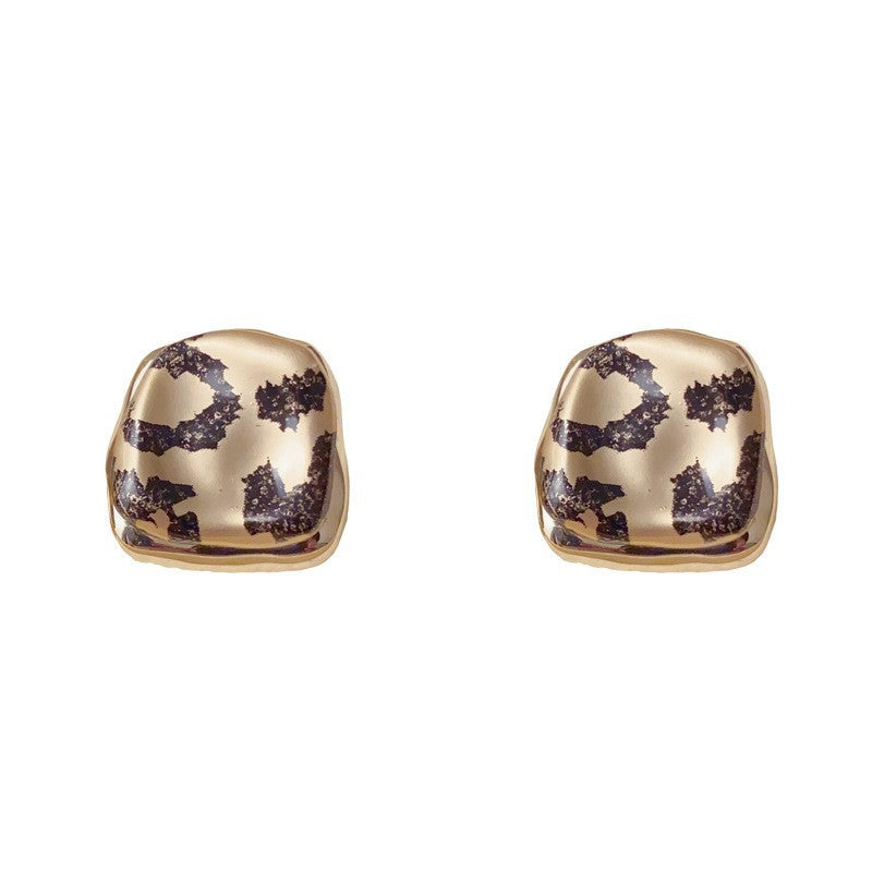 Eaioncol Irregular Leopard Square Stud Earrings Gold