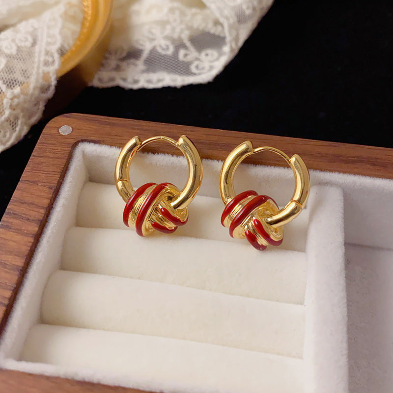 Elegant Red Wrapped Circle Ear Cuff Earrings – Geometric Design