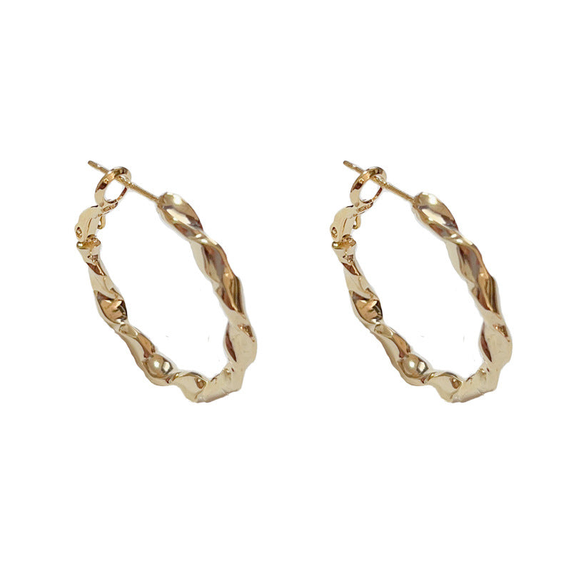 14K Gold-Plated Twisted Metal Hoop Earrings - Geometric Elegance