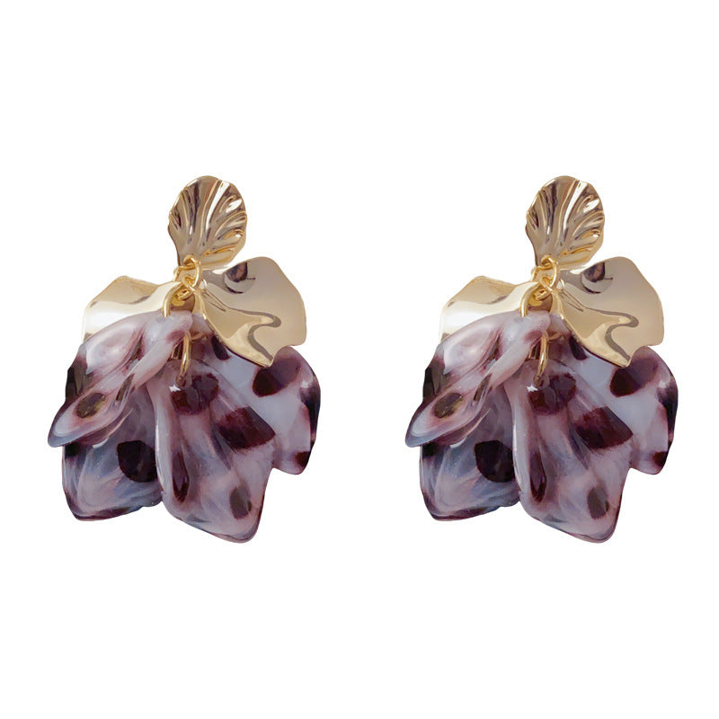 Luxury Leopard Metal Petal Tassel Drop Earrings – French Retro Design