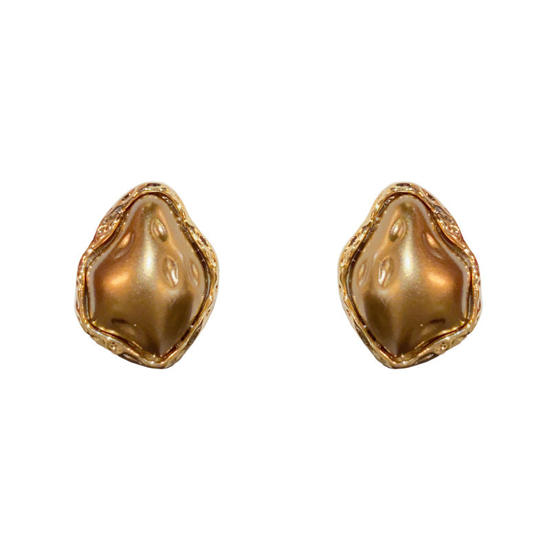 14K Gold-Plated Brown Irregular Oval Earrings - Vintage Chic