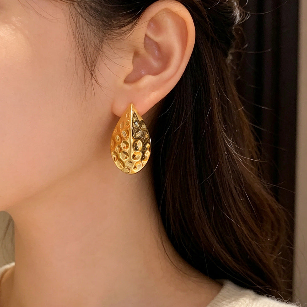 Eaioncol Textured Teardrop Stud Earrings 14K Gold Plated