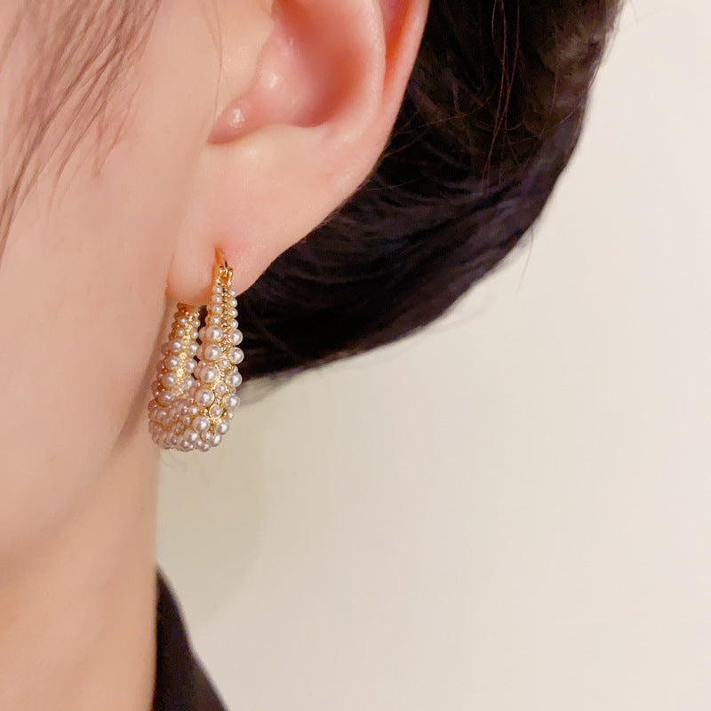 Gold Zircon & Pearl Geometric Ear Cuff Earrings – Elegant Design