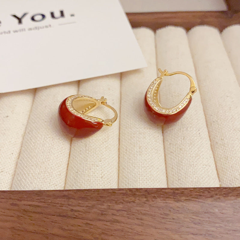 Luxury Red Enamel & Zircon Teardrop Ear Cuff – Elegant French Design