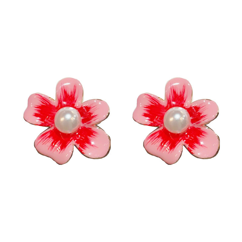 14K Gold-Plated Drip Oil Petal Stud Earrings - Elegant Floral Design